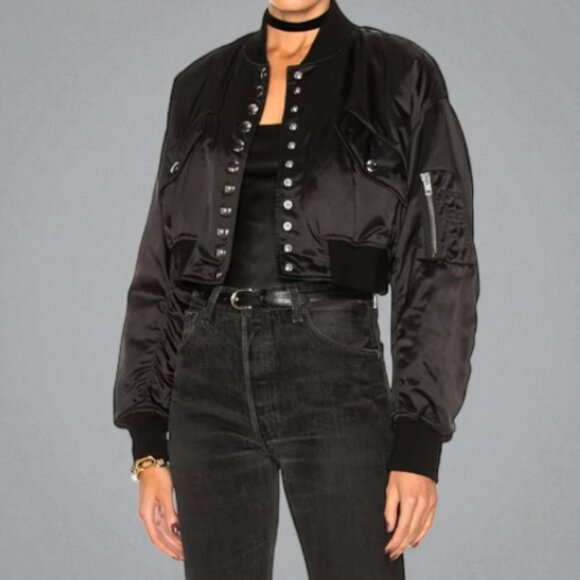 Choosy Jackets & Blazers - Choosy cropped satin bomber jacket black women's size L NWT
